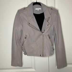 IRO Ashville Cropped Leather Jacket in Light Purple Size 40